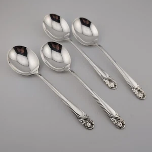 International Spring Glory Sterling Silver Cream Soup Spoons - 6 1/2" - Set of 4 - Picture 1 of 3