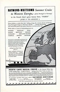 Vintage print advertisement 1936 Travel Cruise Ship Raymond Whitcomb PARIS liner - Picture 1 of 2