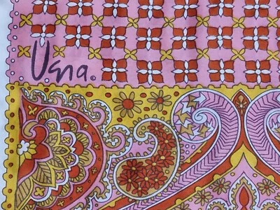 Bufanda Italia Vintage Vera Neumann Rosa y Amarillo Paisley Flecos Acetato 13" X 66" Foto 1 de 4