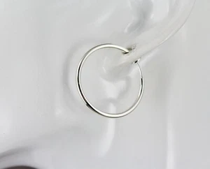 Silver hoops Clip On Clips earrings hoop spring hinge clasp 1 1/8" wide - Picture 1 of 11