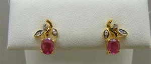 Natural Oval Ruby & Diamond Earrings. - Picture 1 of 3