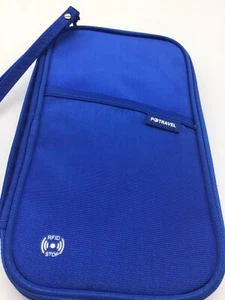 P.Travel Unisex blue wallet, wristlet, RFID protection, 9" X 5", zip around - Foto 1 di 5