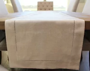 Natural Linen Hemstitched Table Runner - 16" x 90" - 100% Pure Linen - Picture 1 of 4