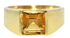 Sterling Silver 18K Yellow Gold Plated Citrine Gem Signet Ring All Sizes upto Z4 - Picture 1 of 6