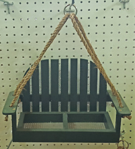 Wooden Hanging Green Bird Feeder Bench Swing Seat Seed Garden Handcrafted USA