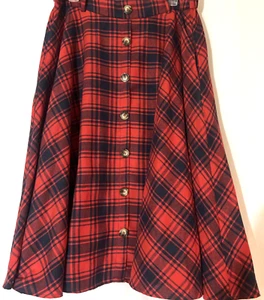 Belle Pogue Damen Gr. XL rot & schwarz kariert ausgestellter Rock vorne Knöpfe Taschen - Bild 1 von 7