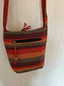 MULTI-COLOURED 24cm INDIAN NEPAL SLING COTTON SHOULDER BAG BOHO HIPPIE - Picture 1 of 6