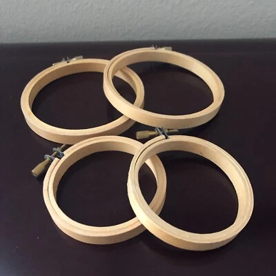 Vintage Emroidery Hoops Lot of 4 3" and 4" Wood - Image 1 of 4