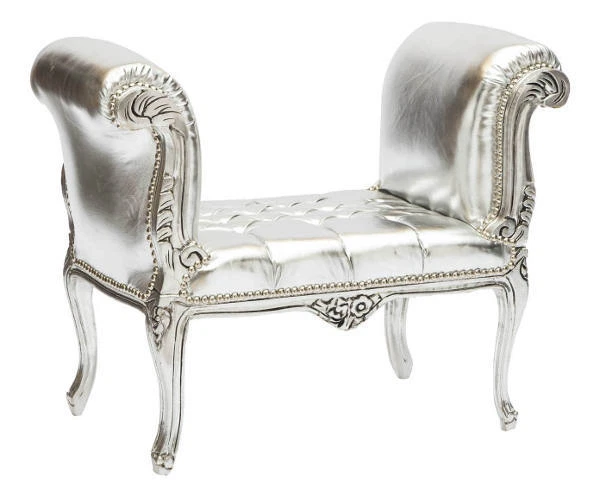 Panca Panchetta In Legno Foglia Argento Stile Luigi Xv Eco-Pelle ARGENTO SILVER - Immagine 1 di 1