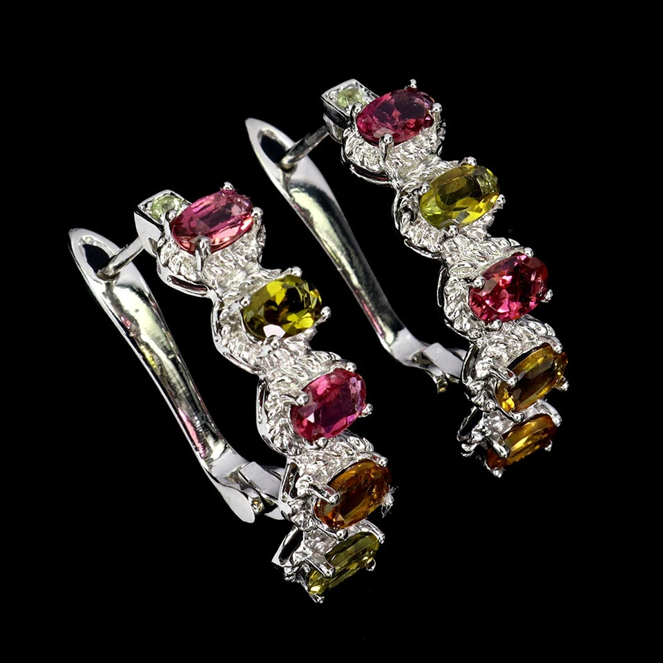 Pendientes de plata de ley 925 ovalados turmalina peridoto piedras preciosas naturales joyería Foto 1 de 4