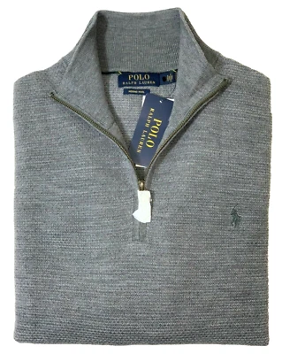 New $148 Polo Ralph Lauren Mens Extra Fine Merino Wool 1/4-Zip Sweater Gray Sz S - Image 1 of 4