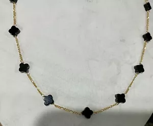 New 14K Gold Black Onyx Clover Necklace (Assorted Lengths) - Picture 1 of 1