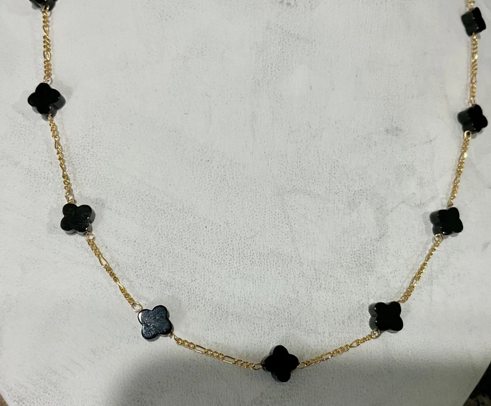 Nuevo Collar Trébol Ónix Oro 14K Negro 8mm (Longitudes Surtidas) Foto 1 de 1