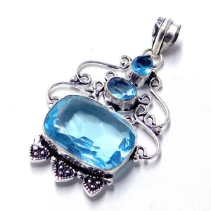 Blauer Topas Silber Handgemachter Schmuck Anhänger 11 Gm-B25 - Bild 1 von 5