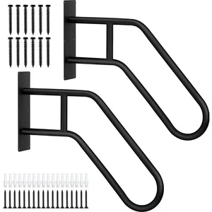 Juego de 2 barras de agarre de metal negro para barandilla de escalera montadas en la pared para seguridad al aire libre - Imagen 1 de 12