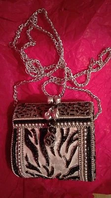  Rare VTG Mary Frances Safari Animal Print Beaded Box Purse Black/White/Silver  - Image 1 of 4