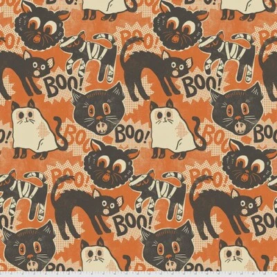 猫驱动织物SPOOKTACULAR恐怖猫万圣节脂肪四分之一(18x22)FQ — 第 1/4 张图片