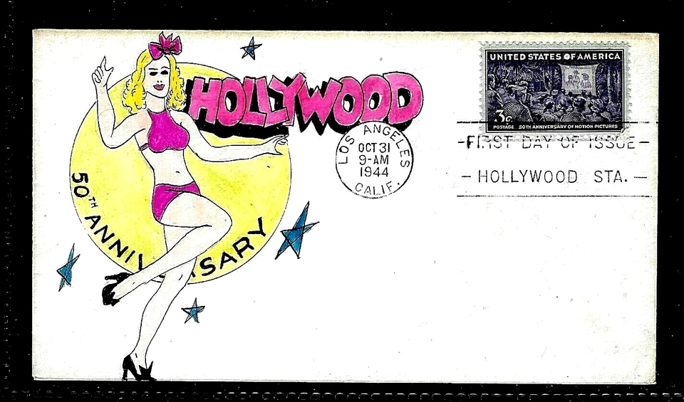 926 3c Stamp (1944) THE HOLLYWOOD MOTION PICTURES FDC HD/HP FROM MAE WIEGAND - Image 1 of 1