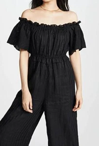 NWT $348 JOIE Alverna Black Linen Off Shoulder Jumpsuit Culottes XSMALL XS 0 2 4 - Picture 1 of 6