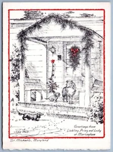 1960 John Moll St Michaels MD Littlewood Family Mascotas Tarjeta de Navidad Martingham - Imagen 1 de 3