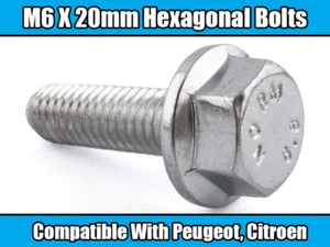 10x BOLTS FOR PEUGEOT CITROEN SILVER METAL WASHER HEX BOLT M6 X 20mm HEXAGONAL - Picture 1 of 1