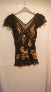 MAIUMA women's Pure silk sequinned camisole top in Olive green size 14 - Picture 1 of 8