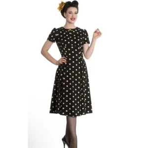 Hell Bunny polka dot dress small black dark gothic pin up vintage housewife - Picture 1 of 13
