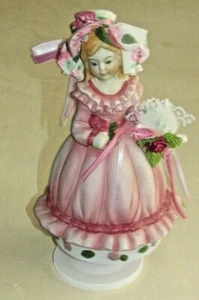 Music Box~Girl in Pink ~Cloth Bonnet, Ribbons &Lace~"To Dream Impossible Dr"~PO  - Picture 1 of 5