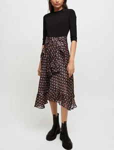 NWT Maje Trompe L'oeil Cotton And Silk-Blend Midi Monogram Dress Size US S FR 38 - Picture 1 of 12