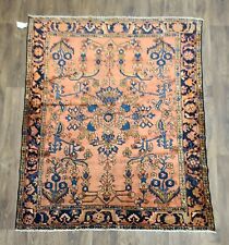 Antique handwoven rug size 5'6ft traditional Lilihan design salmon blue