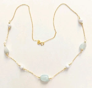 Collana in argento 925 laminata in oro con acquamarina calcedonio ematite dorata - Picture 1 of 6