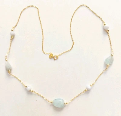 Collana in argento 925 laminata in oro con acquamarina calcedonio ematite dorata - Immagine 1 di 4