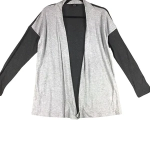 Bobeau Cardigan Pullover Damen M grau Colorblock Waffelstrick vorne offen - Bild 1 von 12