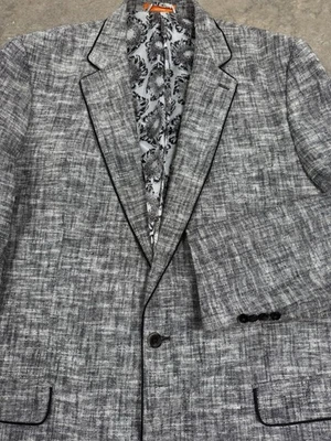 Tallia Linen Cotton Blazer Jacket Mens 46XL White Black Piping Sport Coat GUC - Image 1 of 4