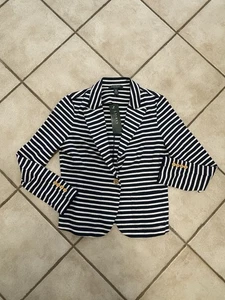 NWT Women’s Ralph Lauren Navy & White Stripe Jacket Size Petite Medium - Picture 1 of 4