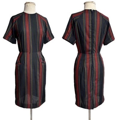 50s vintage stripe cotton dress pencil wiggle Fenwick Kneelength Shortsleeve. - Image 1 of 4
