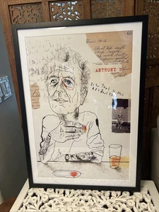 Anthony Bourdain Mischtechnik Druck von Lewis Rossignol 19x27 Passepartout gerahmt Koch - Bild 1 von 6