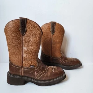 Justin Gypsy braune Damen-Lederstiefel Größe 9B Western Cowboy eckige Zehenpartie GY9530 - Bild 1 von 8