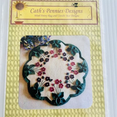 Cath's Pennies Designs Wool Penny  Rug Candle Mat Sewing Pattern Violets Garden - Image 1 of 4