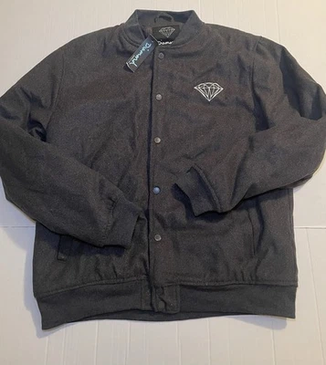 Diamond Supply Co Hombres Talla Mediana Gris Bombardero Universitario Bordado Forrado Chaqueta Foto 1 de 4