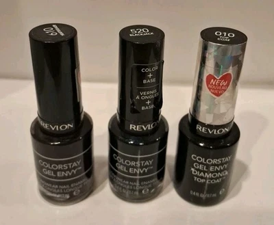 NEW LOT OF 3 Revlon Colorstay Gel Envy Longwear Nail Enamel Polish And Top Coat - Image 1 of 2