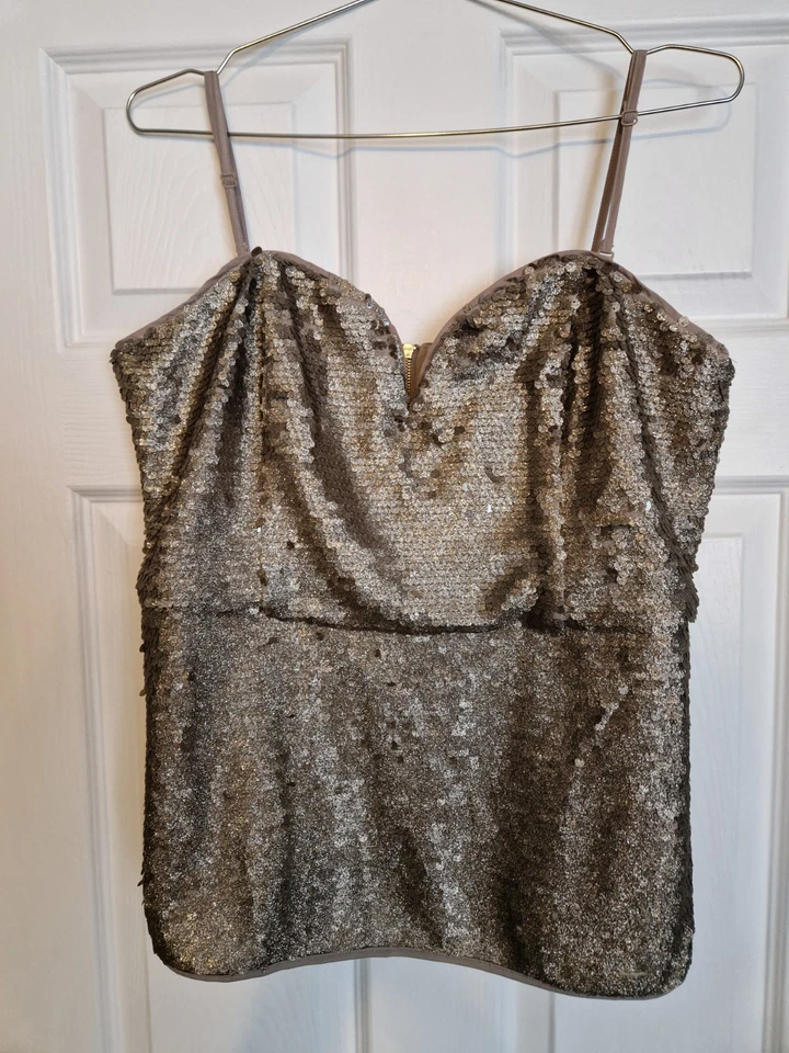 NEXT New Ladies Gold Glittery Sequin Crop Party Top Size 18 New with Tags - Image 1 of 4