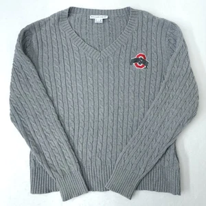 Ohio State University OSU Buckeyes grau V-Ausschnitt Zopfmuster Pullover Damen Large - Bild 1 von 10