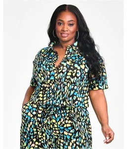Nina Parker Womens Cropped Printed Satin Button Down Blouse - Picture 1 of 1