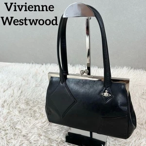 Vivienne Westwood Women's Kiss Lock Hand Bag Black Silver Orb Leather Ladies - Picture 1 of 11