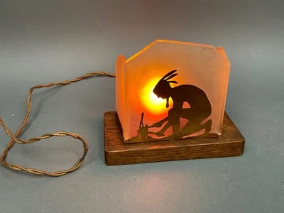 Vintage Folk Art Native American Indian Campfire Flame Lamp Frosted Glass 1940's - Image 1 of 4