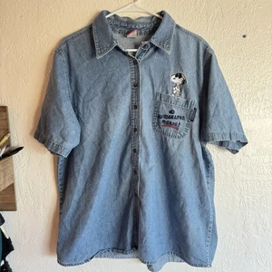 2001 Snoopy Peanuts Blue Jean Denim Button Up Pocket Shirt Vintage Joe Cool - Picture 1 of 4