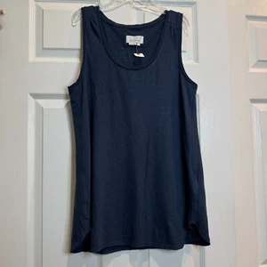 Anthropologie Leinen ++ Tanktop marineblau Küste Strand minimal roher Rand Größe L neu mit Etikett - Bild 1 von 13