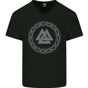 Viking Symbol Valknut Grey Gym Mens V-Neck Cotton T-Shirt - Picture 1 of 3