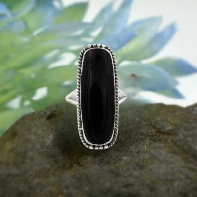 Belli Aspetto Onice Nera Gemma 925 Argento Sterling Mano Anello Tutti Misura - Immagine 1 di 4